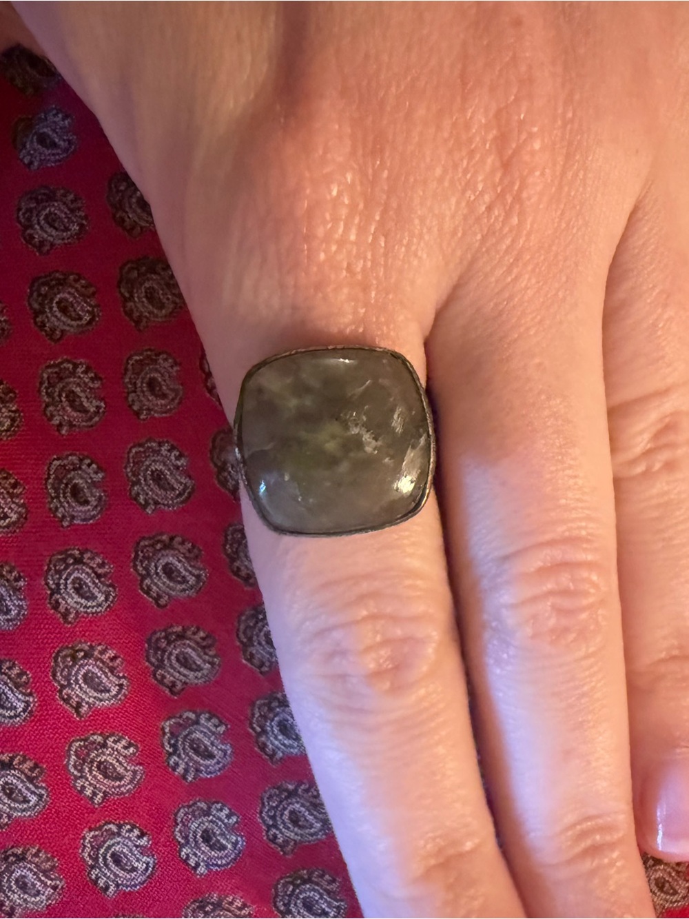 Sterling Silver Green Stone Cushion Ring - Women Jewelry